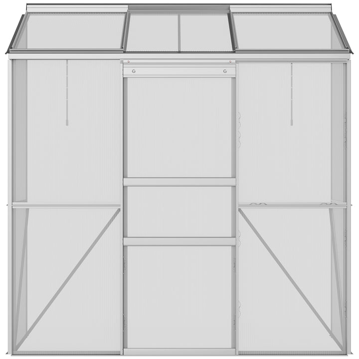 Vægdrivhus, skydedør, tagvindue, polycarbonat+aluminium, farve: sølv, 192 x 68 x 196 cm