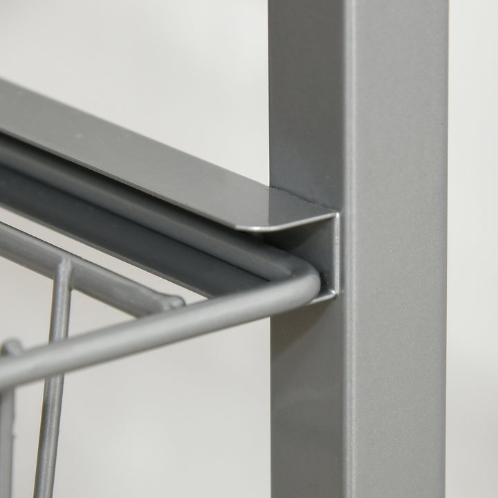 Køkkenvogn med 4 niveauer køkkenhylde med metalkurve, utility-vogn på hjul, opbevaringsvogn til køkken, badeværelse, kontor, stue, sølv