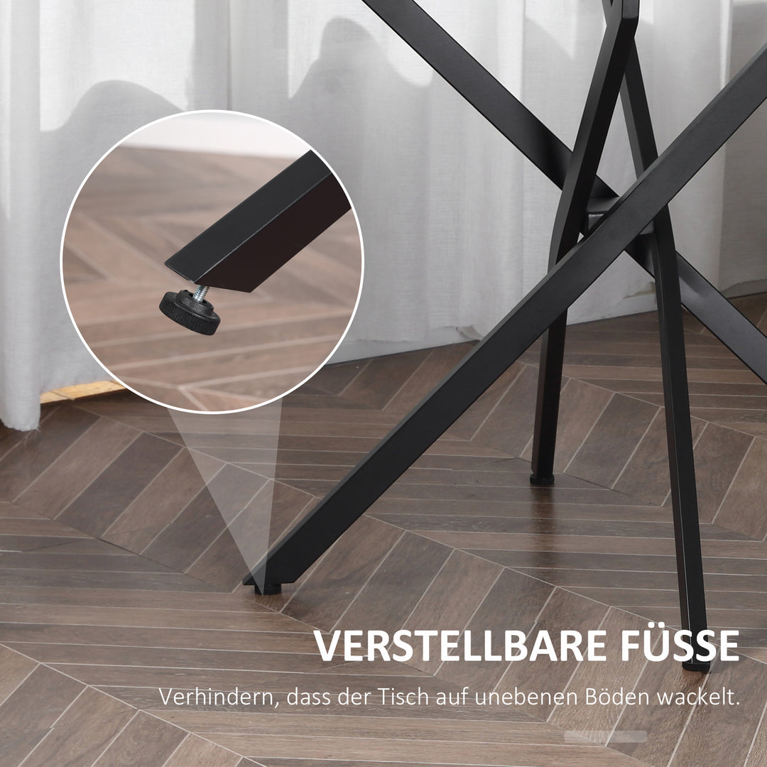 Moderne glas spisebord, 80 cm diameter, køkkenbord med hærdet glasplade og metalben, til 4 personer