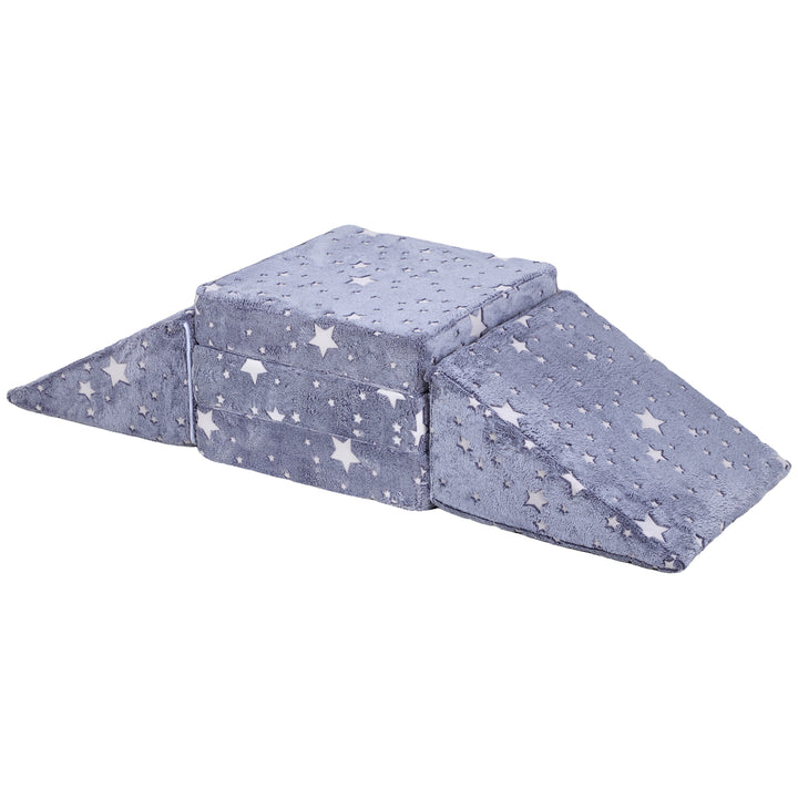 5-Delt modulært børnesofasæt med trappe og madras, pony- og stjernemønster, selvlysende, grå