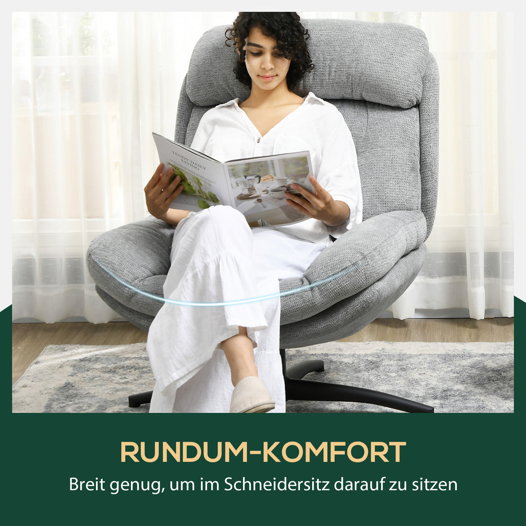 Drejestol, 360-graders rotation, chenille-stof, integrerede armlæn, stålben, grå, sort