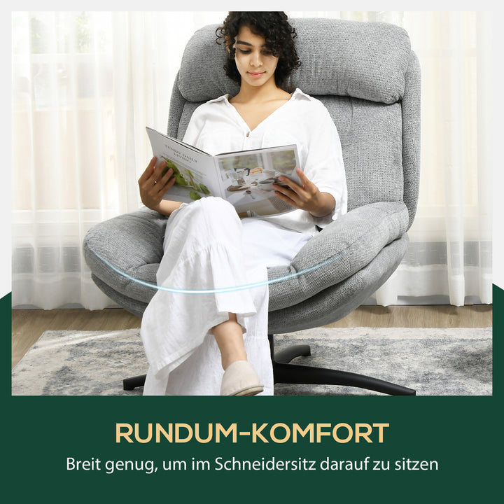 Drejestol, 360-graders rotation, chenille-stof, integrerede armlæn, stålben, grå, sort