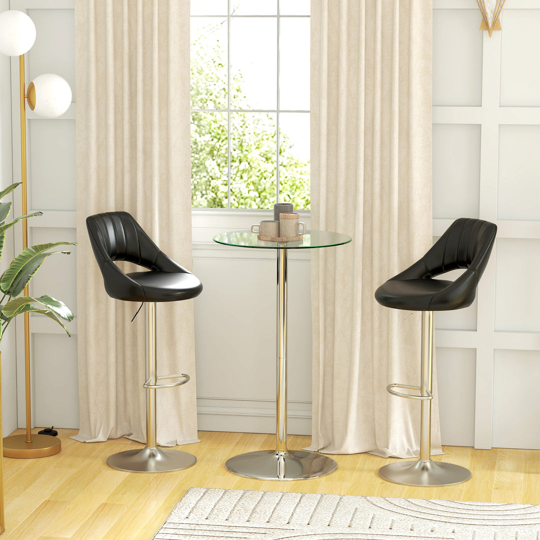 Barbord, rundt bord, hærdet glasplade, moderne design, 60 x 60 x 102 cm, sølv