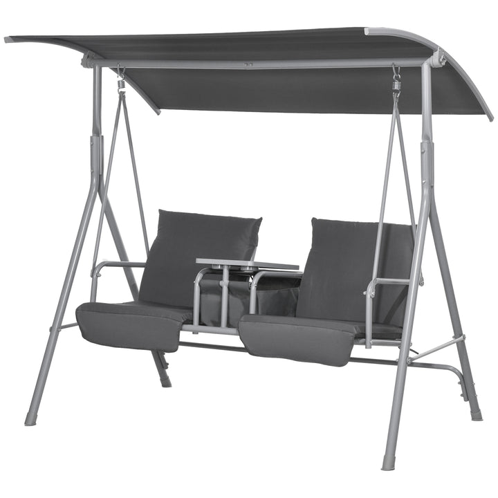 2-Personers verandagynge med baldakin og bord, metalstel, op til 180 kg, 175 x 110 x 165 cm, sort