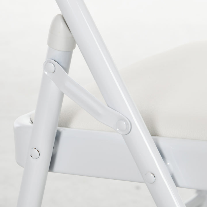 Sæt med 4 klapstole, bærbare kontorstole, metalben, klapstol til kontor, reception, venteværelse, kunstlæder, hvid
