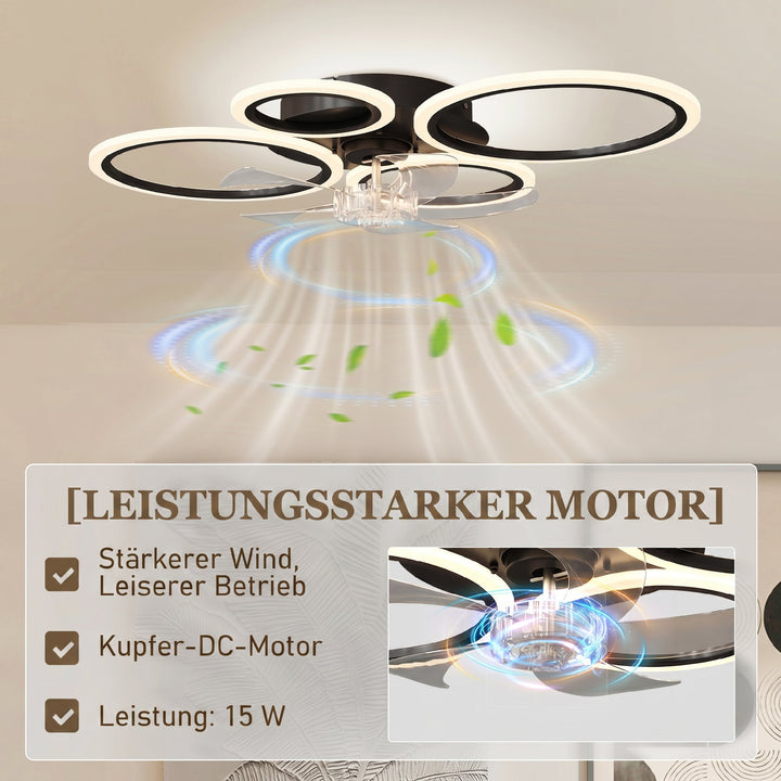 Loftventilator med lys og fjernbetjening, 77 cm LED-loftventilator med 3 lysfarver, 6 hastigheder, timer