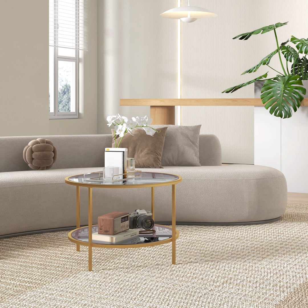 Sidebord, moderne design, 2 niveauer, 60x43h cm, guldfarvet