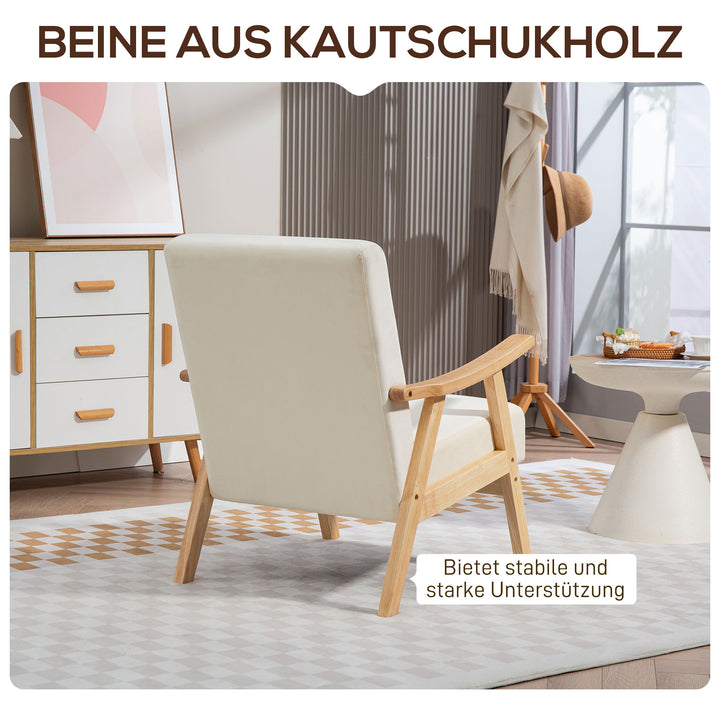 Polstret lænestol, skumfyld, gummitræsstel, cremehvid