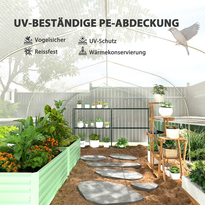 6X3x2 m drivhus, walk-in, 8 vinduer, dør, fluenet, metalramme, hvid