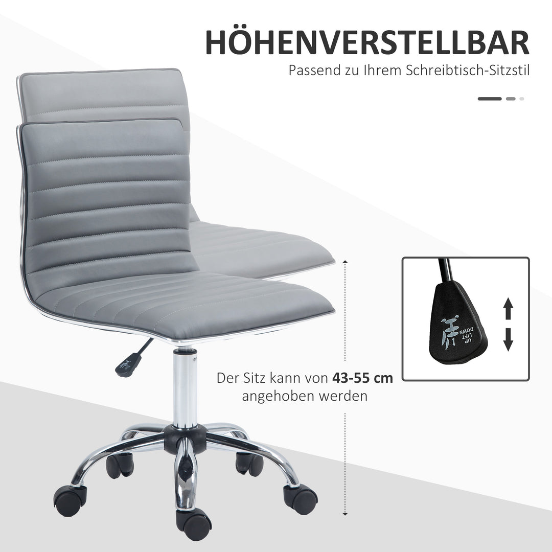 Højdejusterbar salonstol med ryglæn, drejestol, metal, kunstlæder, 48 x 52 x 78-90 cm, lysegrå