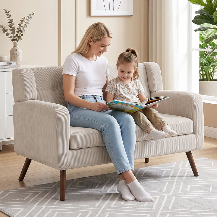 2-personers sofa, 118 cm, lille sofa med fløjlslook, beige