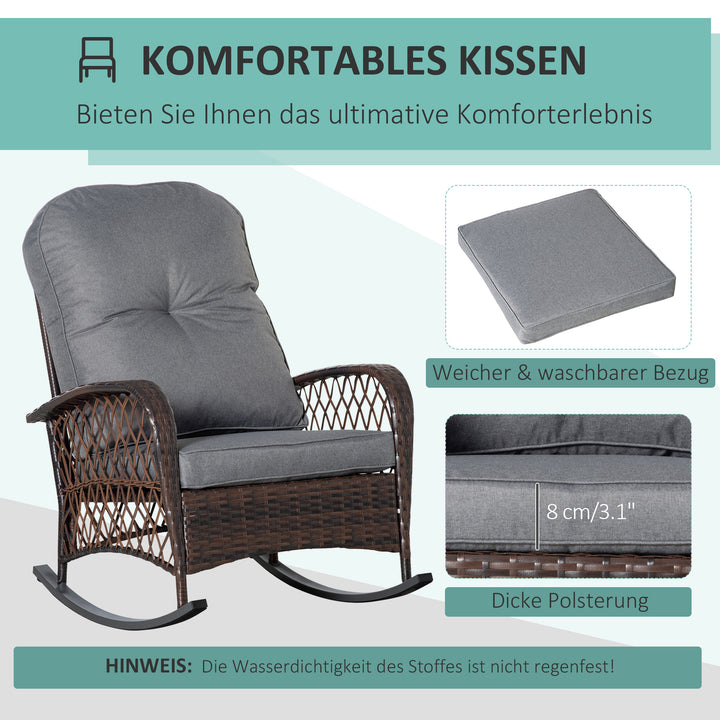Gyngestolshynde med knaplukning, PE-rattan, stål, brun + grå