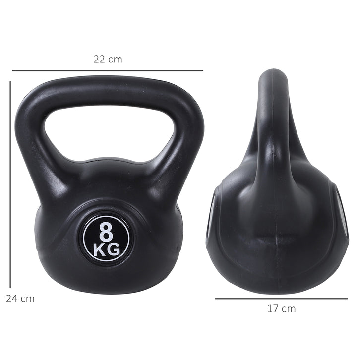 Kettlebell, 8 kg vægtstang fyldt med sand, til begyndere, sort