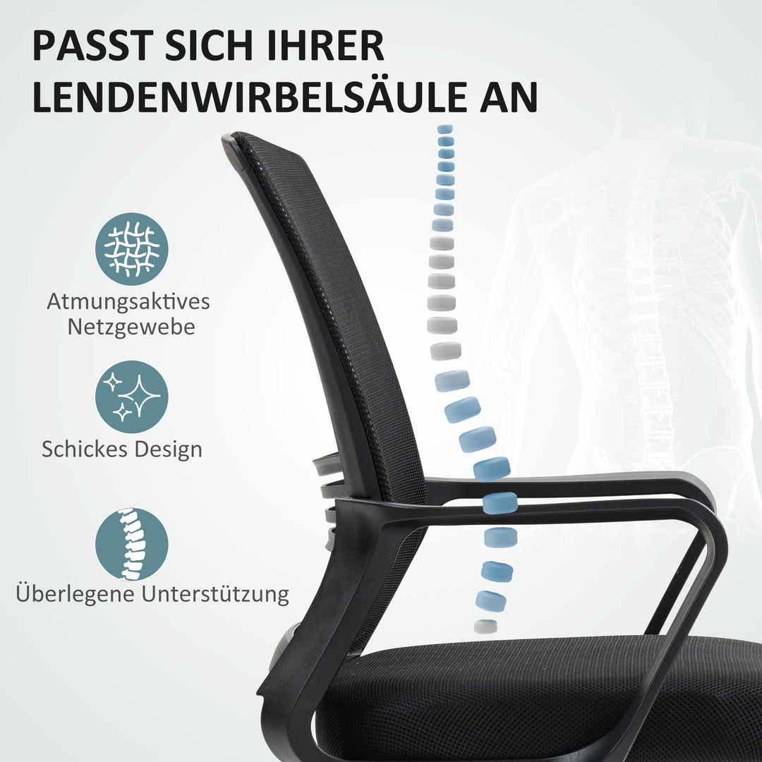 Kontorstol, drejestol, roterende skrivebordsstol, justerbar, rullbar, sort