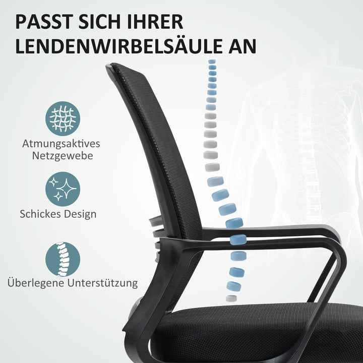 Kontorstol, drejestol, roterende skrivebordsstol, justerbar, rullbar, sort