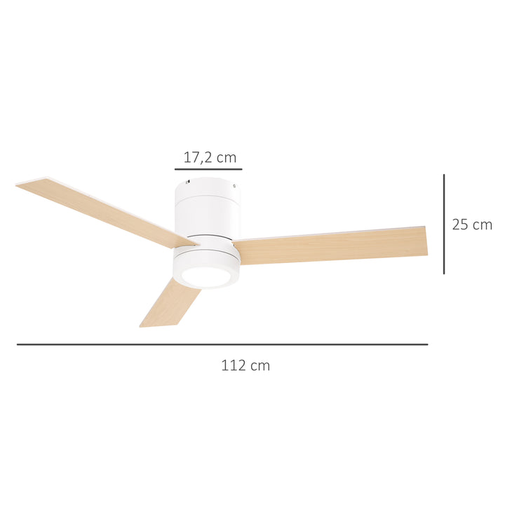 Loftventilator med LED-lys, 2-i-1-design, med timer, fjernbetjening, loftslampe med ventilator, hvid + naturtræ