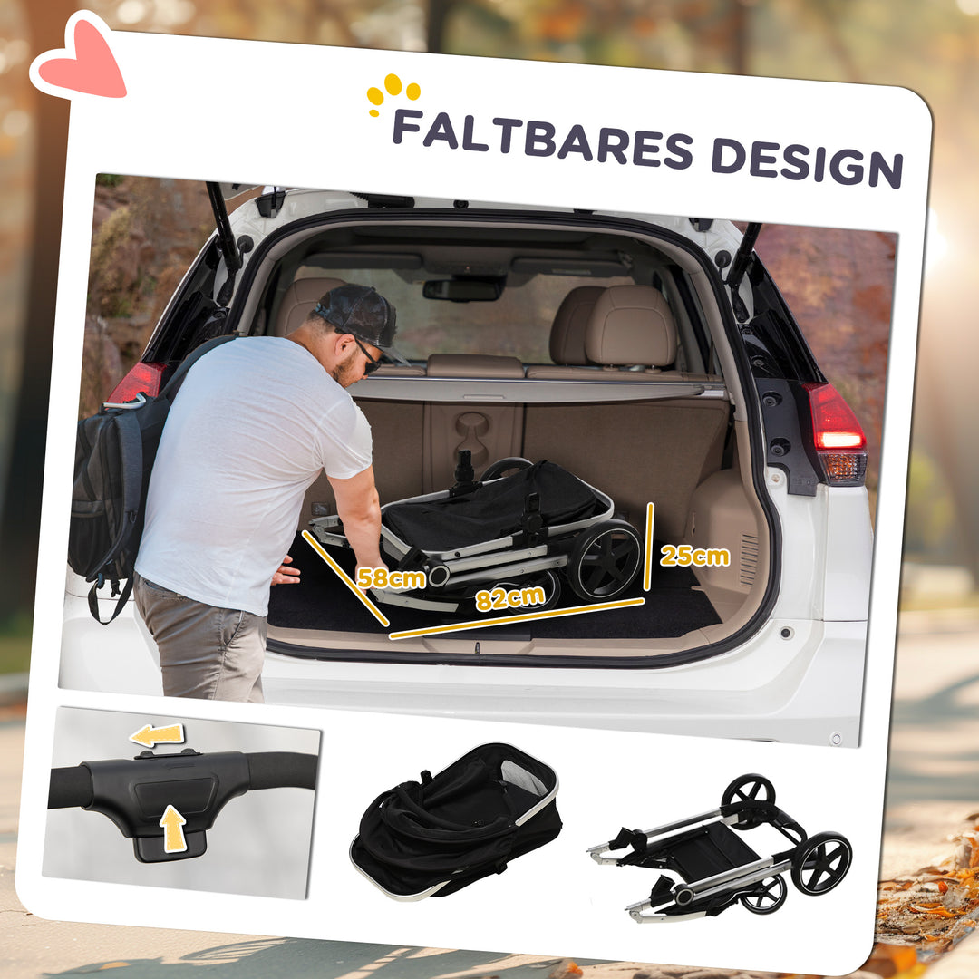 2-I-1 hundevogn med bæretaske op til 10 kg og foldbar hynde og opbevaringskurv, 83 cm x 58 cm x 102 cm, sort