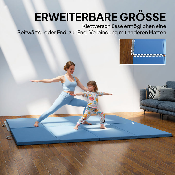 Træningsmåtte, foldbar fitnessmåtte, 240 x 120 x 5 cm, lyseblå