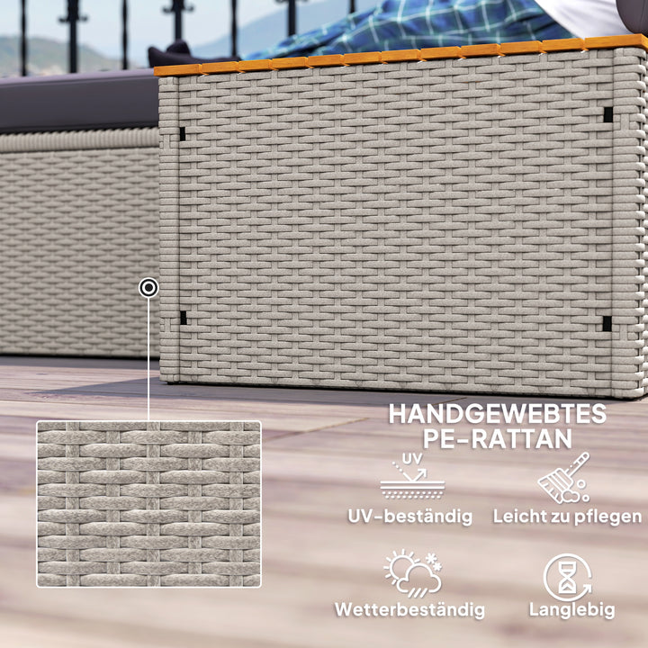 Polyrattan liggestol til 2 personer dobbelt liggestol med fodskammel opbevaringshynder 125x114x72,5 cm grå