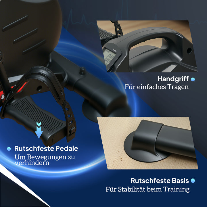 Mini motionscykel, fodpedaltræner, træningsredskab med 8 modstandsniveauer, lcd-skærm, metal, plastik, sort