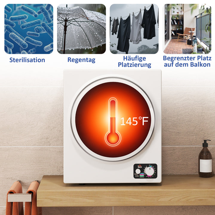Mini tørretumbler 4 kg med 4 programmer, 2 varmeniveauer, sterilisering op til 65℃, 850W til tøj