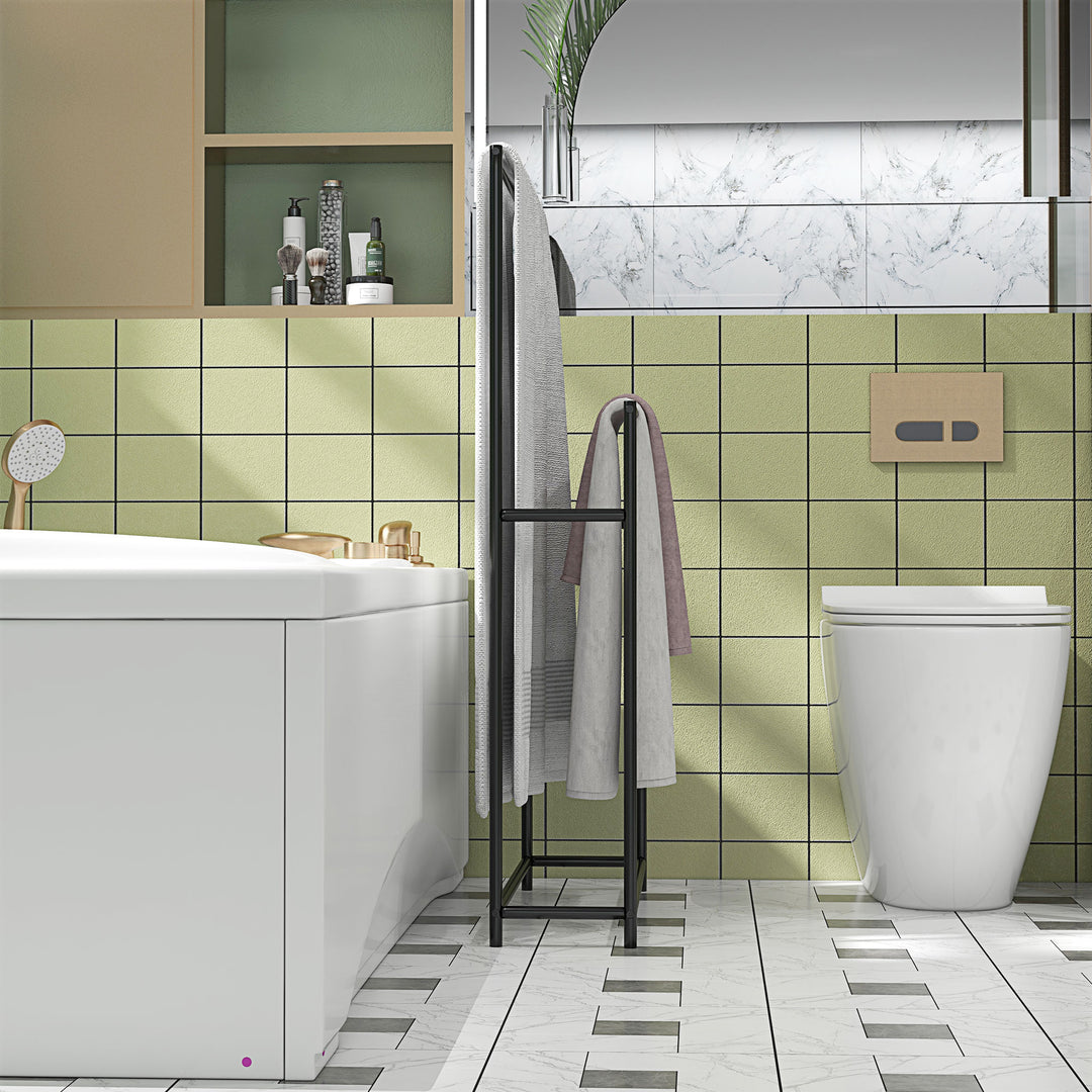 Håndklædetørrer, fritstående, 2 stænger, rustfri, 66x20x110cm, sort