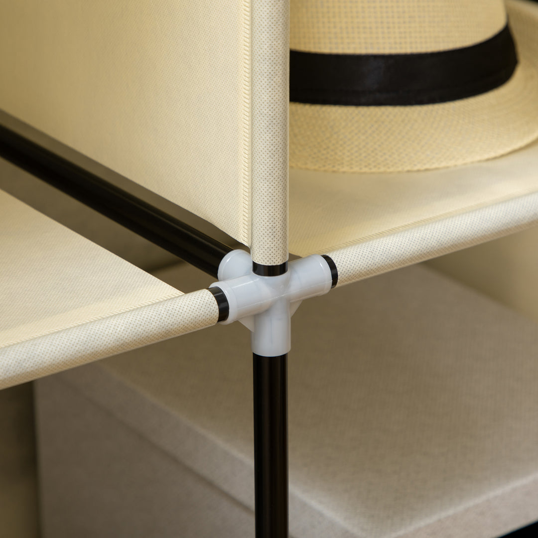 Stofgarderobe, opbevaringsløsning, 8 hylder, 2 tøjstativer, cremehvid