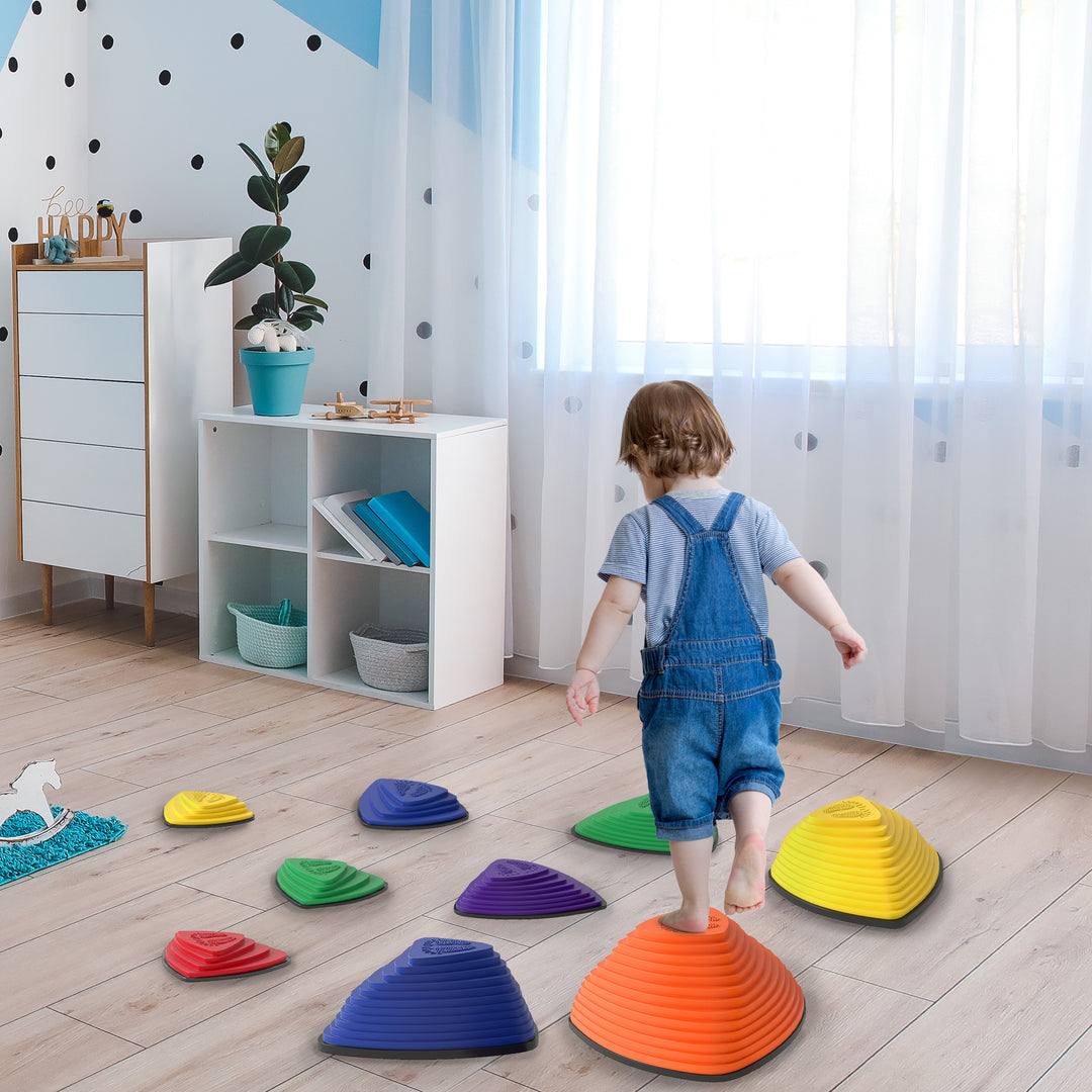 Sæt med 9 trædesten, skridsikkert design, til indendørs og udendørs brug, stabelbare, assorterede farver