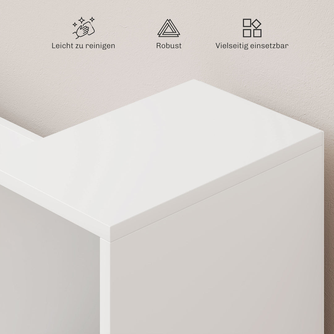 Reol med sæde, 6 rum, polstret, 105 x 30 x 63 cm, hvid