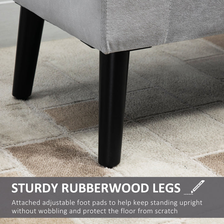 Polstret bænk med opbevaringsplads, kommodebænk med armlæn, 46 cm sædehøjde, fløjlspolyester, 111,5 x 41 x 65 cm, lysegrå