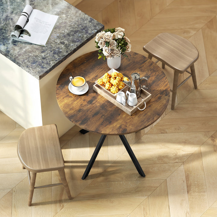 Rundt køkkenbord, 80 cm, kompakt bordplade, spånplade, metal, rustik brun