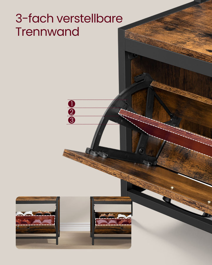 Garderobestativ med skoopbevaring, 7 kroge og øverste hylde,D40 x B65 x H170 cm, brun