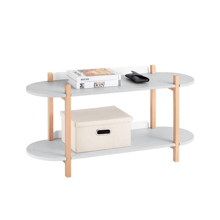 Konsolbord med 2 hylder, L100 x B33 x H52 cm, MDF og bøgetræ, grå