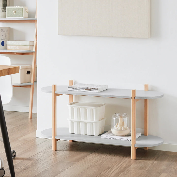 Konsolbord med 2 hylder, L100 x B33 x H52 cm, MDF og bøgetræ, grå