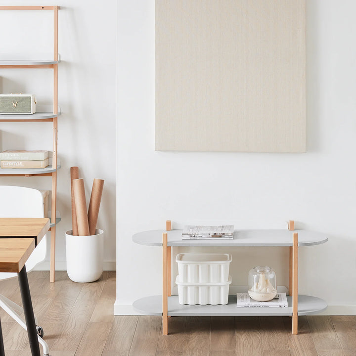 Konsolbord med 2 hylder, L100 x B33 x H52 cm, MDF og bøgetræ, grå