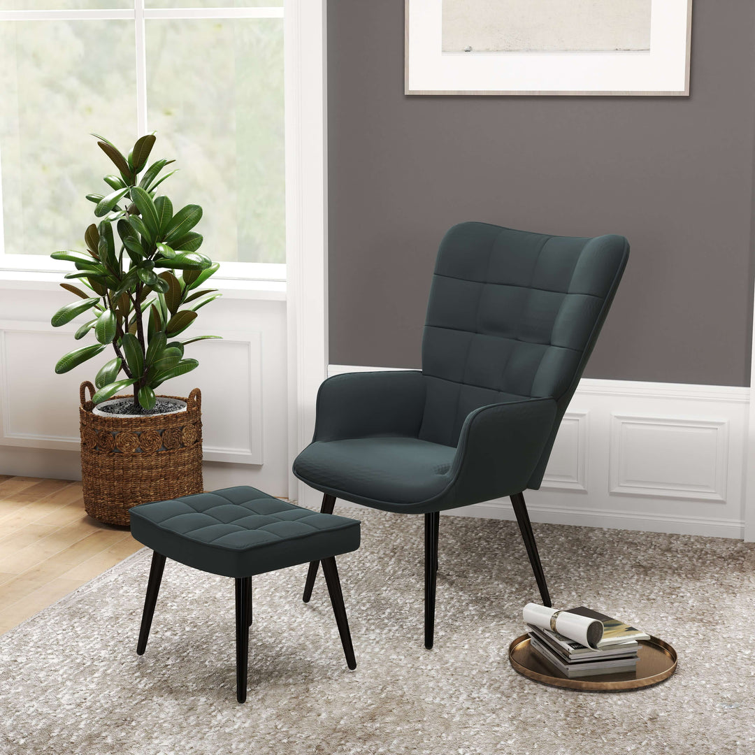 Lænestol med fodskammel og fodskammel, sæt med 2 dele, grå