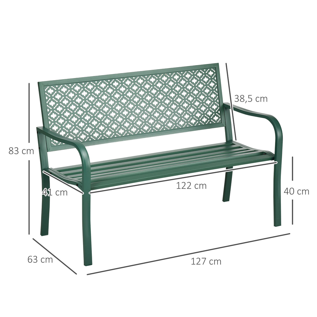 Metal havebænk, 2-personers, vejrbestandig, 127 cm x 63 cm x 83 cm, grøn
