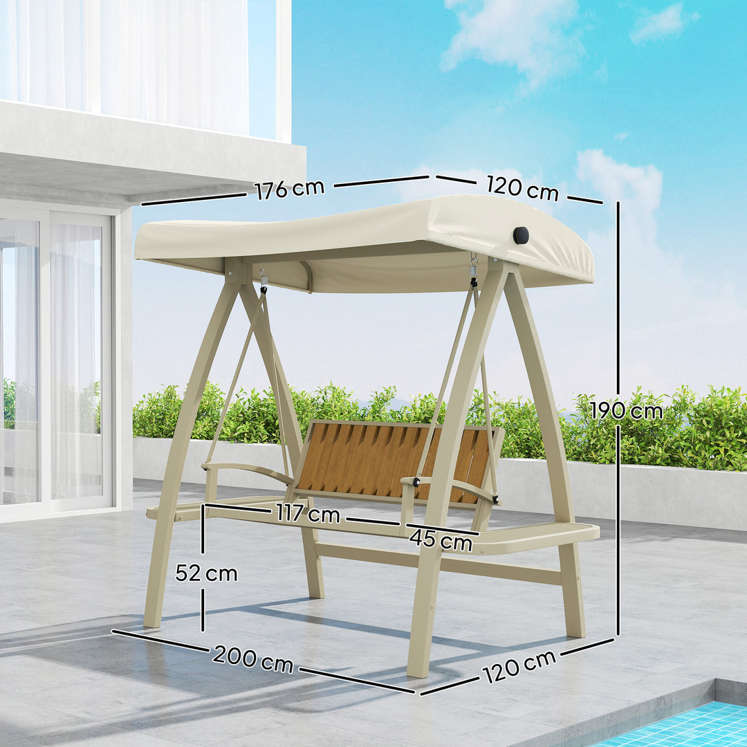 2-Personers havegynge med justerbart soltag og sidebord, 200 x 120 x 190 cm, beige