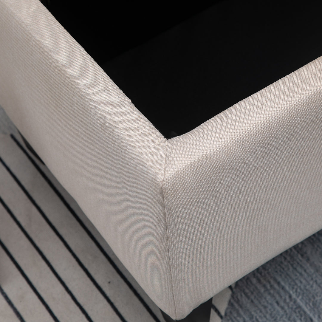 Bænk polstret bænk med opbevaringsplads kommodebænk entre soveværelse stue hørlignende polyester gummitræ cremehvid 100 x 40 x 44 cm