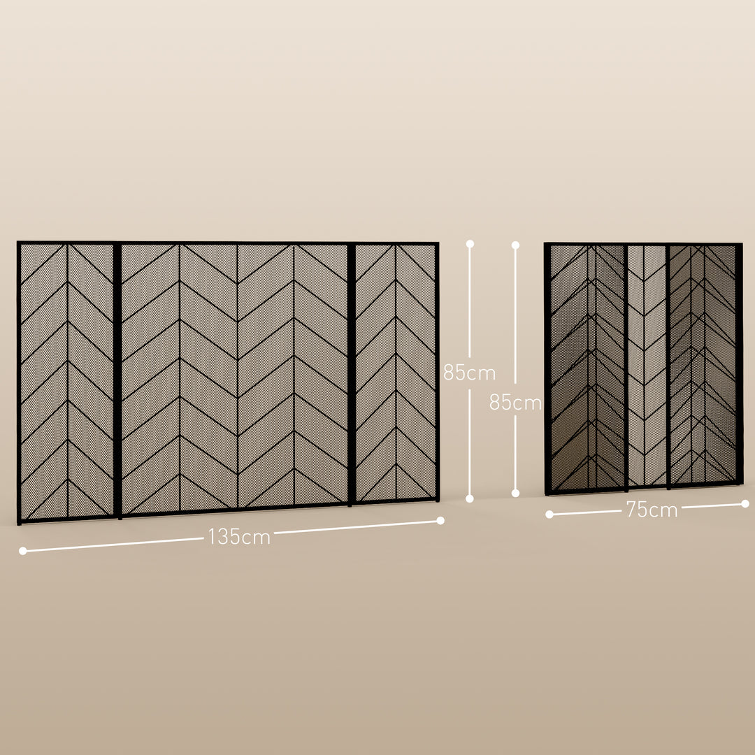 Gnistbeskyttelse til pejse, elegant gnistfanger, foldbar, belagt, sort, 135 x 85 cm