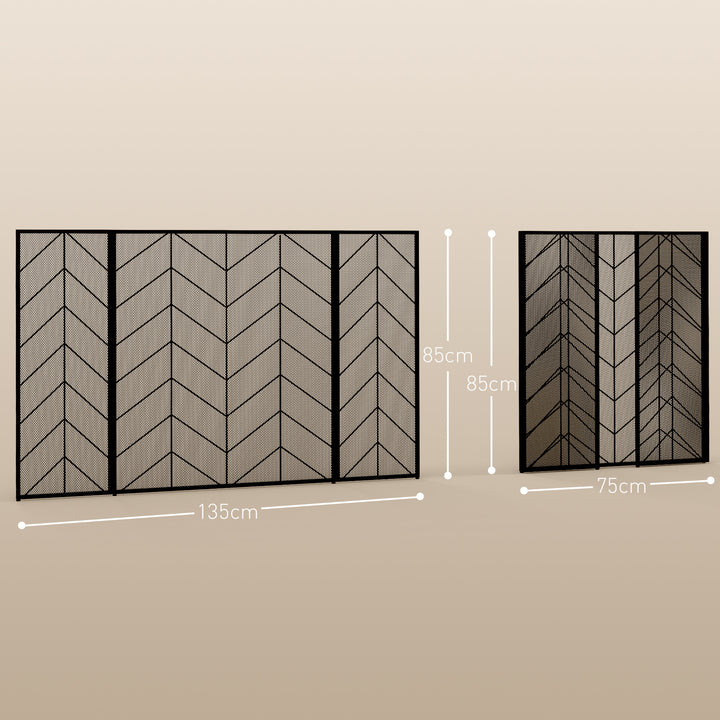 Gnistbeskyttelse til pejse, elegant gnistfanger, foldbar, belagt, sort, 135 x 85 cm