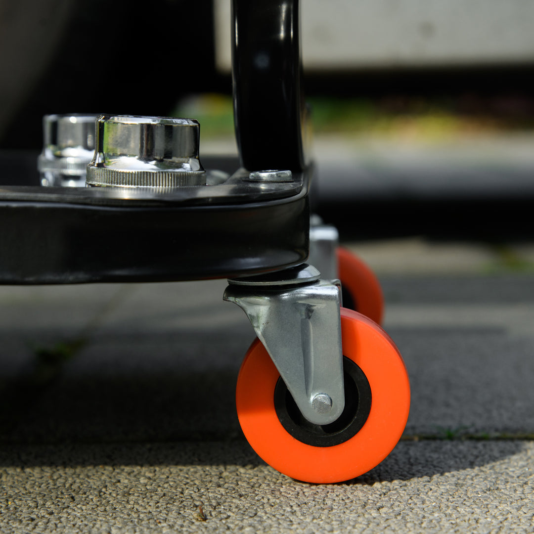 Værkstedsskammel, robust og komfortabel, 38x35x37cm, rød/sort