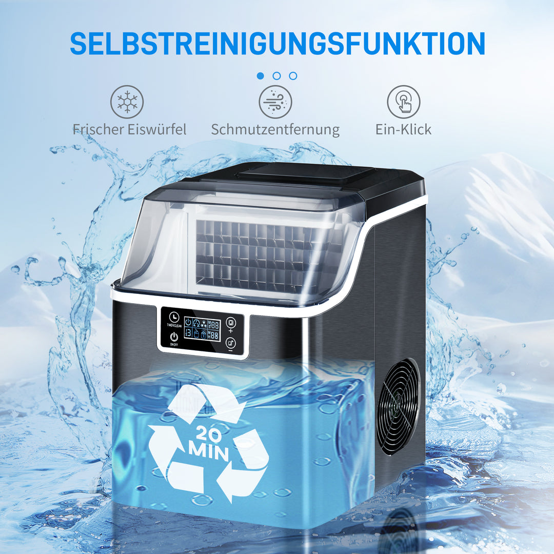 Isterningmaskine, isterningdispenser, ismaskine, 20 kg/24 timer, 2,3 l isterningmaskine med 3,2 l vandtank, sort