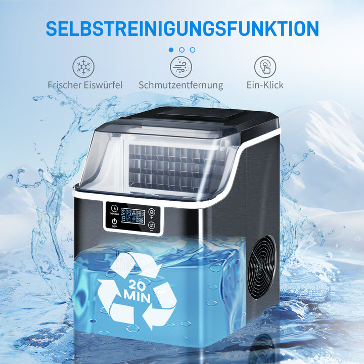 Isterningmaskine, isterningdispenser, ismaskine, 20 kg/24 timer, 2,3 l isterningmaskine med 3,2 l vandtank, sort