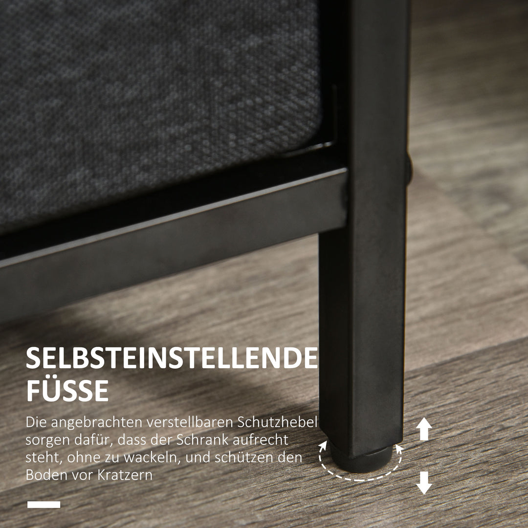 Kommode med 3 skuffer i linned med hyldegreb, sort