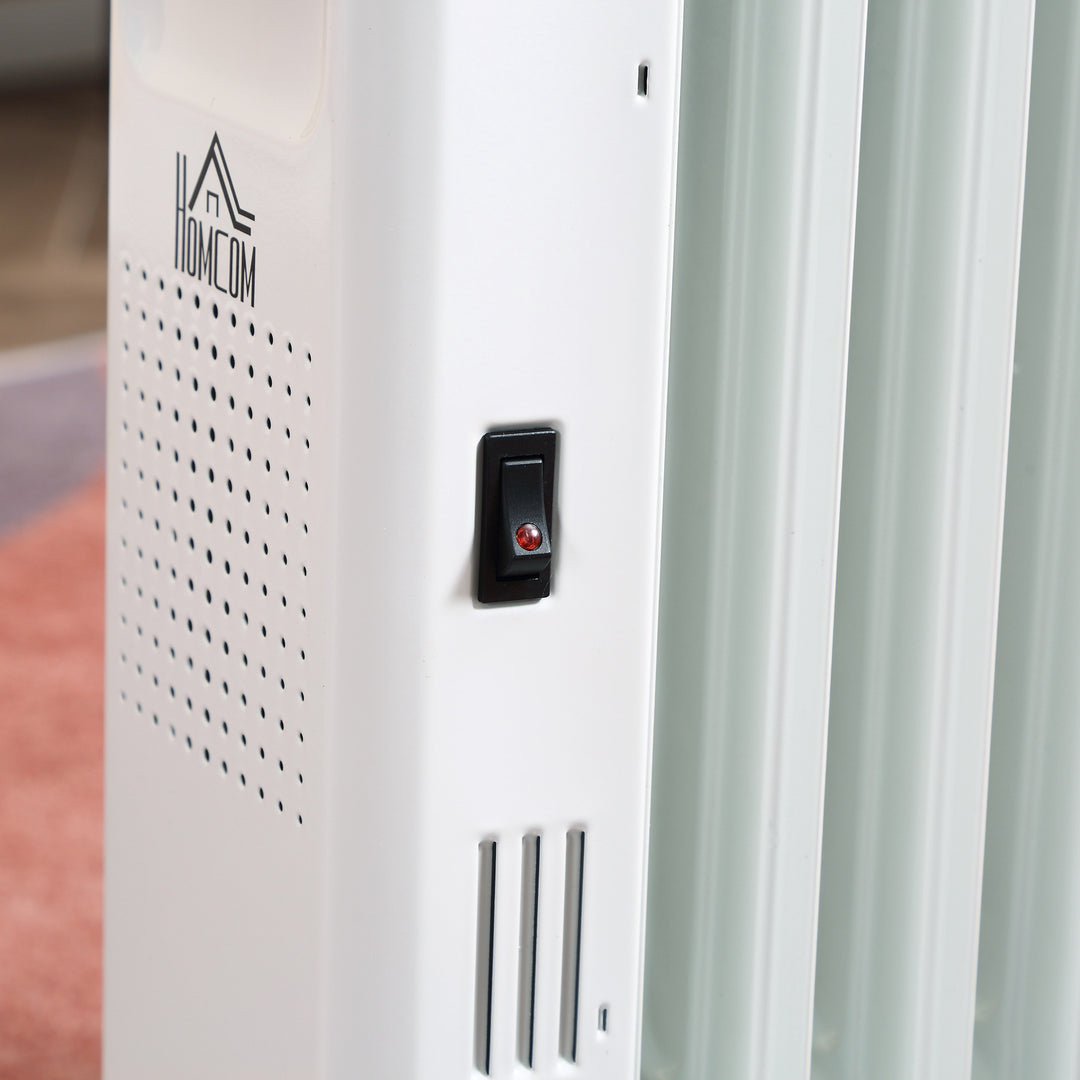 Olievarmer, 2500w, 3 varmeindstillinger, timer, frit bevægelig, stål, hvid, 50,5 x 24 x 63 cm