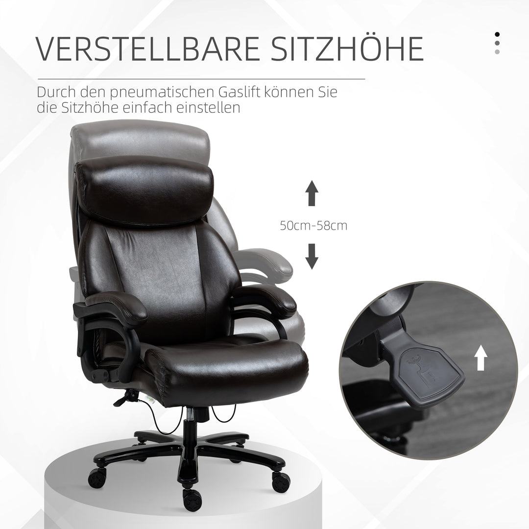 Kontorstol, executive stol, gaming stol, drejestol, gyngefunktion, tyk polstring, 180 kg lasteevne, ergonomisk design, højdejusterbar, kunstlæder, brun, 72 x 83 x 114-122 cm