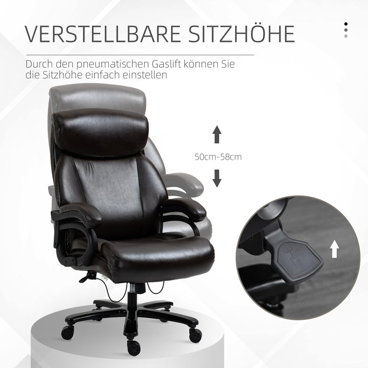 Kontorstol, executive stol, gaming stol, drejestol, gyngefunktion, tyk polstring, 180 kg lasteevne, ergonomisk design, højdejusterbar, kunstlæder, brun, 72 x 83 x 114-122 cm