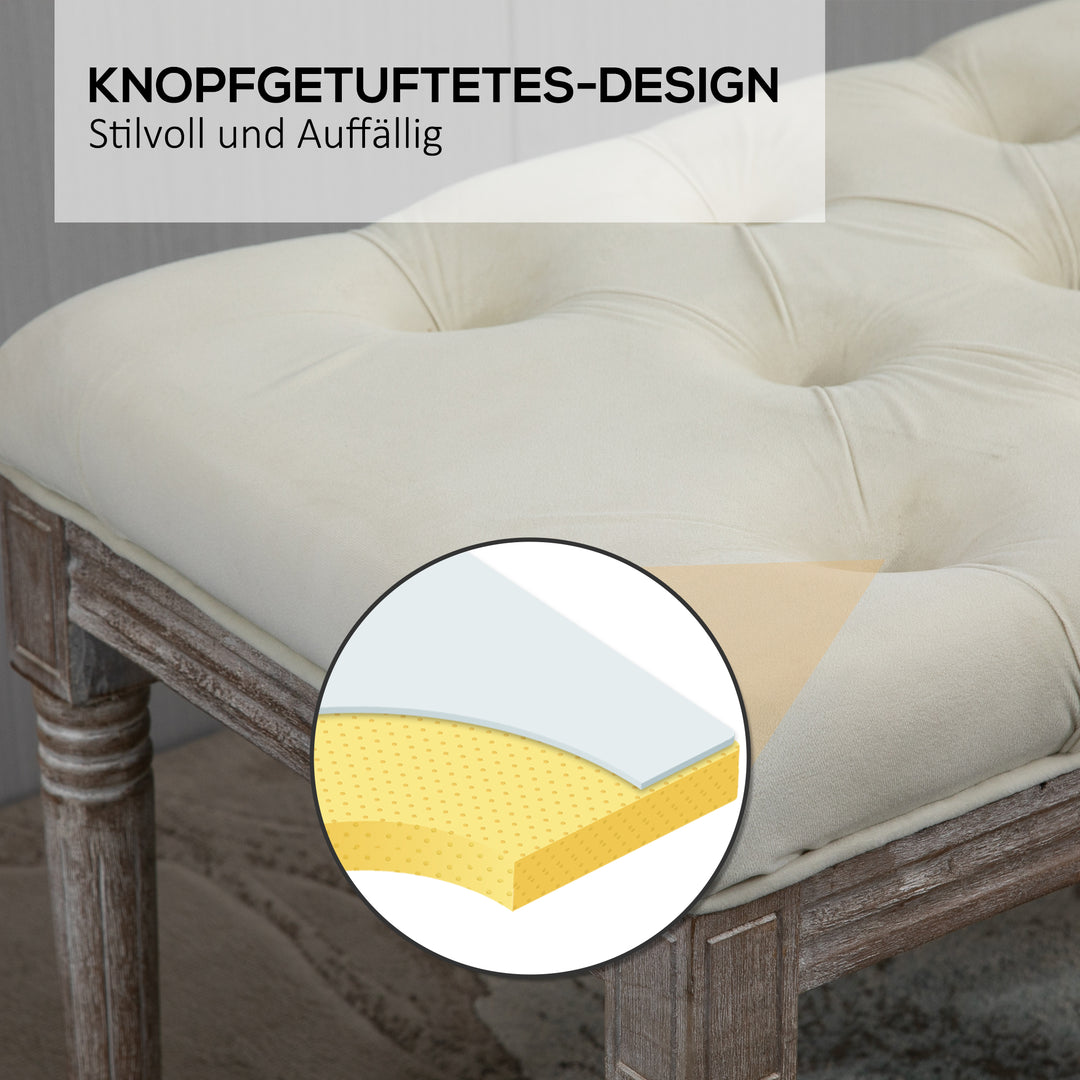 Polstret bænk vintage sengebænk med knapper velour touch gummitræ beige 142 x 47 x 51 cm