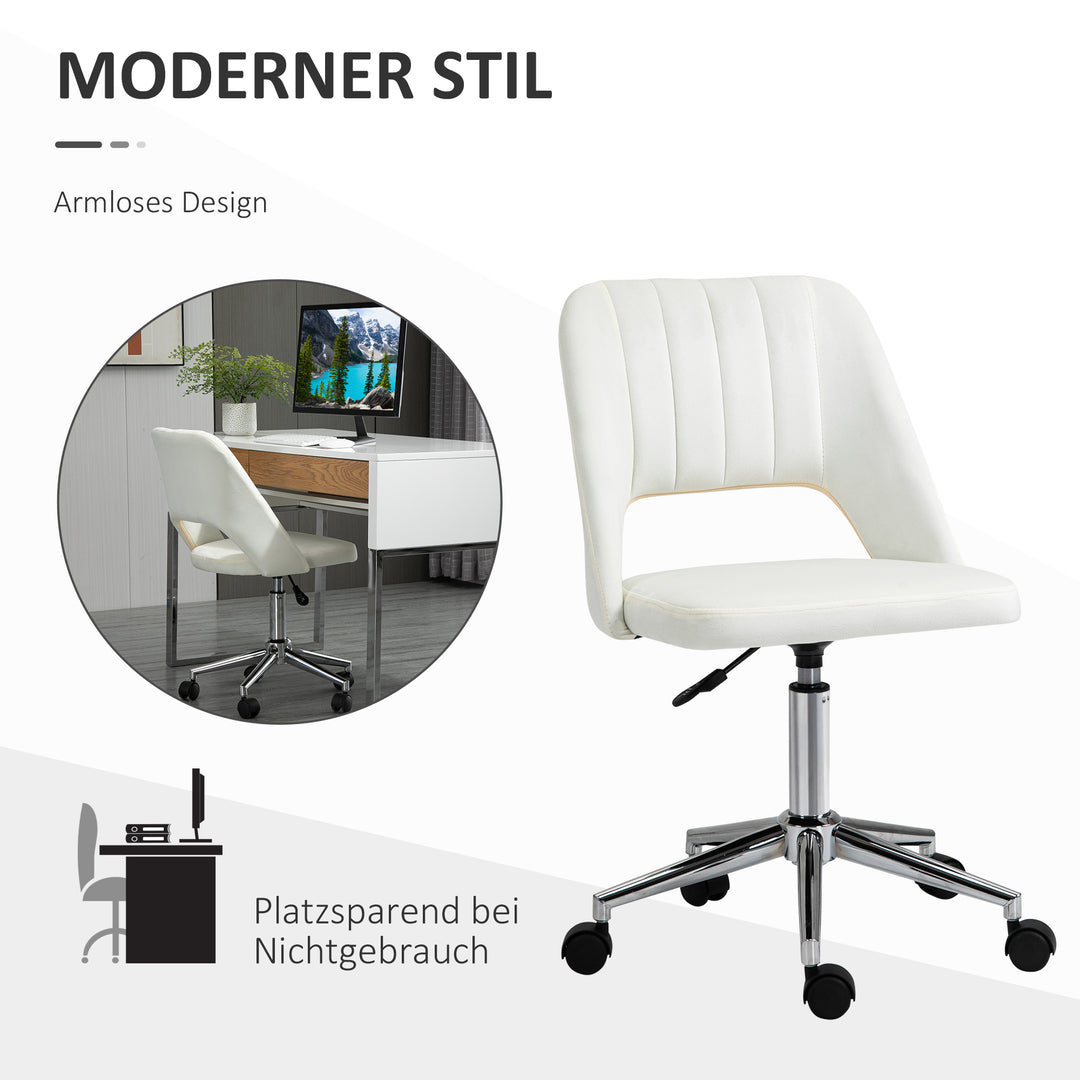 Højdejusterbar kontorstol med hjul, 360° drejelig, kammuslingeformet, skum, 49 x 60 x 79-91 cm, cremehvid